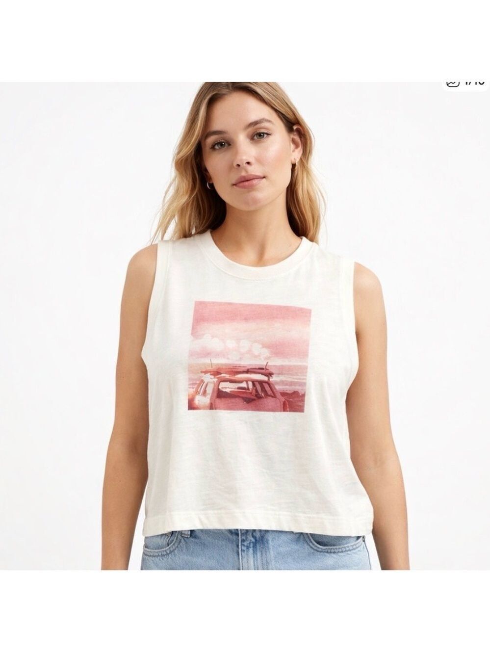 NWT OldNavy cotton boxy muscle tee white pink tank top cami summer surf XL